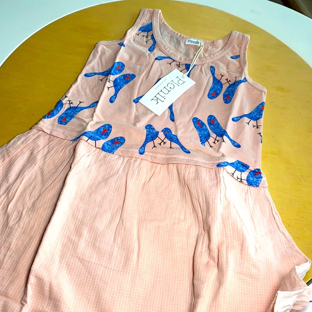 Picnik Barcelona tank top Martina blue birds pink dress